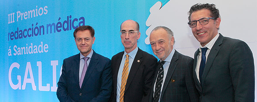 José Ramón Calvo, director general de Oximesa; Jesús Vázquez Almuíña, conselleiro de Sanidade; José María Pino García, presidente de Sanitaria 2000, e Iñaki Ortega, regional head manager de Roche Pharma.