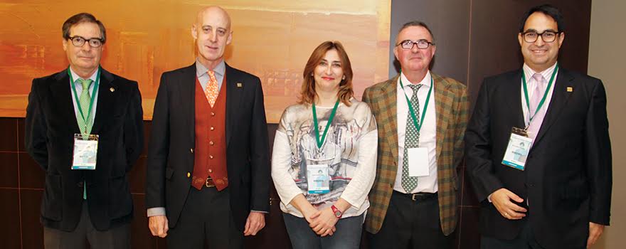 Juan José Jiménez, presidente del Colegio Oficial de Fisioterapeutas de Extremadura; José Antonio Martín Urrialde, presidente del Consejo General de Colegios de Fisioterapeutas; Yolanda Marcén Román, vocal de la Junta de Gobierno del Ilustre Colegio de Fisioterapeutas de Aragón; y los miembros del colegio de Fisioterapia de Madrid, John Herrero y Guillermo Mielgo. 