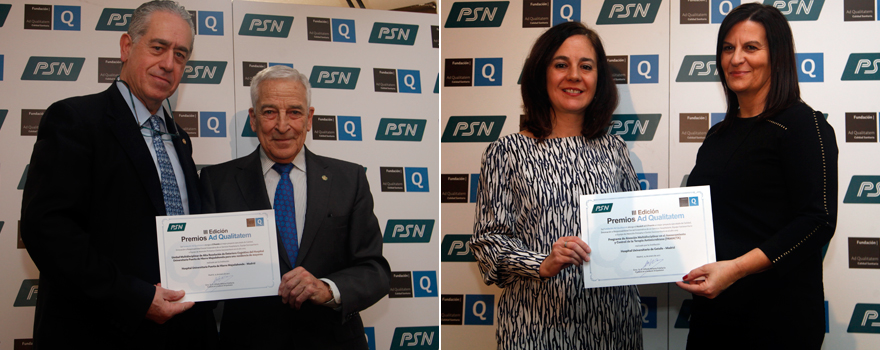 Carlos Jiménez Ortiz, jefe de servicio de Neurología del Hospital Puerta de Hierro, y Miguel Carrero, presidente PSN. A la derecha, Mónica Ausejo, directora de Government Affairs en Gilead Sciences; y Teresa Molina Garcia, jefa del Departamento del Servicio de Farmacia del Hospital Universitario de Getafe.