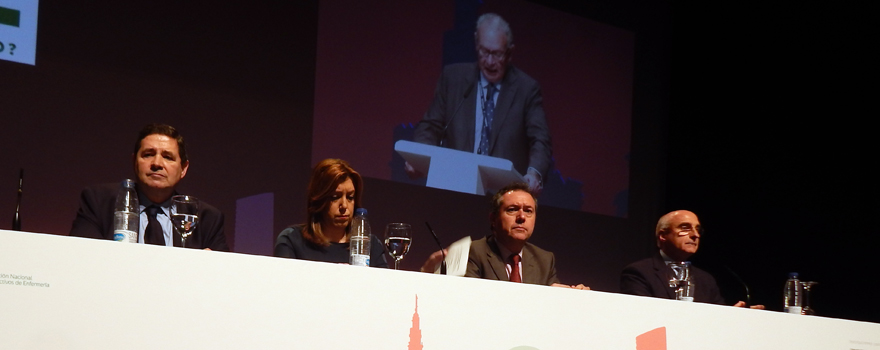 Joaquín Estévez, presidente de Sedisa; Susana Díaz, presidenta de Andalucía; Juan Espadas, alcalde de Sevilla; y Jesús Sanz, presidente de ANDE.