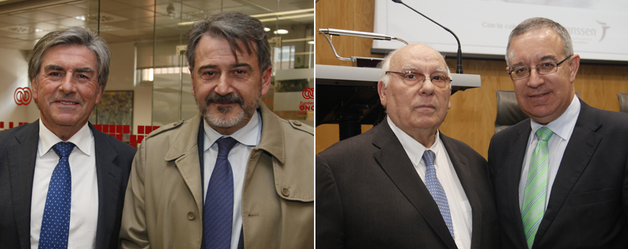 A la derecha, José Juan Parejo, director de Relaciones Institucionales de Fresenius; y Modoaldo Garrido, vicepresidente de Sedisa. A la izquierda. José Antonio Moreno Ruíz, presidente de Gihsa Consulting y José Soto, gerente del Hospital Clínico San Carlos.