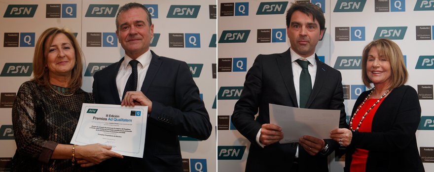 Pilar Cebollero, jefa de la Sección de Atención Ambulatoria del Servicio de Neumología del Complejo Hospitalario de Navarra; yJosé Valera Chas, gerente de Relaciones Institucionales en Chiesi. A la derecha, José David Zafrilla, director adjunto a gerencia del Hospital Universitario de Torrevieja; y Carmen Rodríguez, vicepresidenta de PSN.