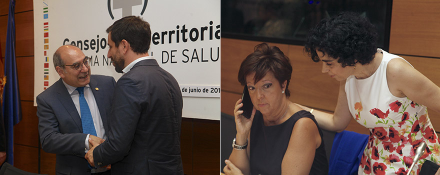 Jon Darpón y Antoni Comín. A la derecha, Elena Andradas, directora general de Salud Pública del Ministerio de Sanidad y Encarnación Cruz, directora general de Farmacia del Ministerio de Sanidad.