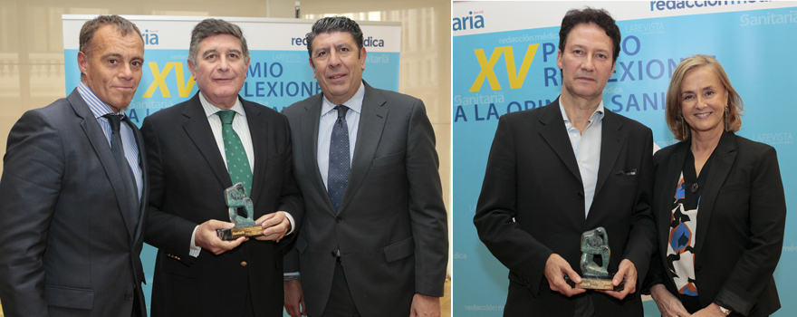 Esteban Bravo, socio director de Cícero Comunicación; Manuel Pérez Fernández, presidente del Colegio de Farmacéuticos de Sevilla; Manuel Vilches, director general del Instituto para el Desarrollo e Integración de la Sanidad (IDIS); Carlos Arenas, gerente del Área de Salud IX-Vega Alta del Segura y Margarita Alfonsel, secretaria general de la Federación Española de Empresas de Tecnología Sanitaria (Fenin).