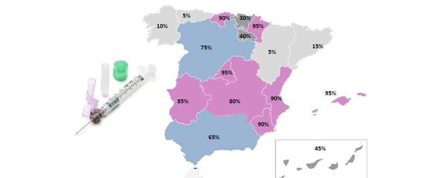 Mapa del nivel de implantación de agujas hipodérmicas en España