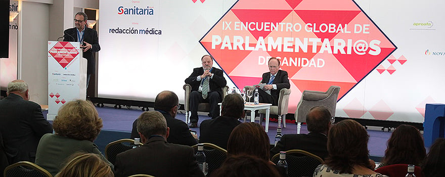 Un momento de la intervenión de Joan Ramón Villalbí en el IX Encuentro Global de Parlamentari@s de Sanidad.