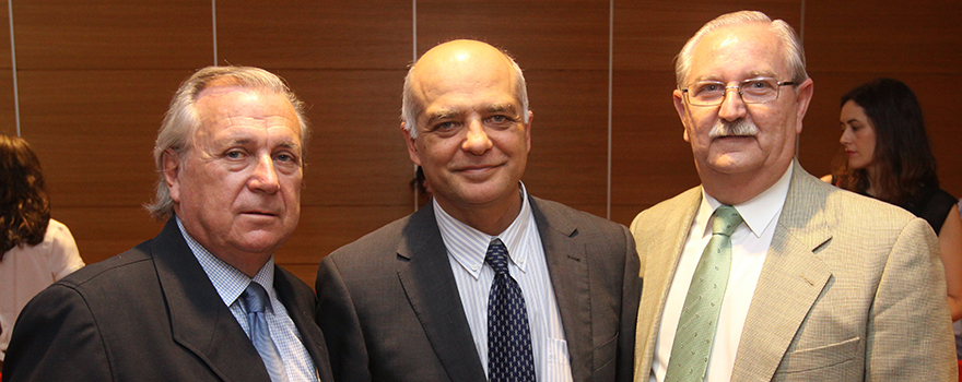 José Luis Álvarez-Sala Walther, presidente de la Conferencia de Decanos de Medicina; Juan Antonio Vargas, decano de Medicina de la UAM y Serafín Romero, presidente de la OMC. 