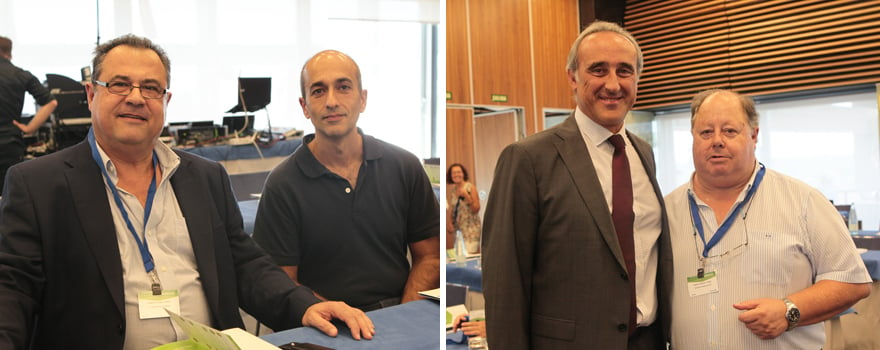 Carlos Gutiérrez, gerente del Hospital Infanta Elena de Huelva; y Servando Baz, gerente del Área de Gestión Sanitaria Norte Huelva. A la derecha, Horacio Pijuán y Rafael Pereiro.