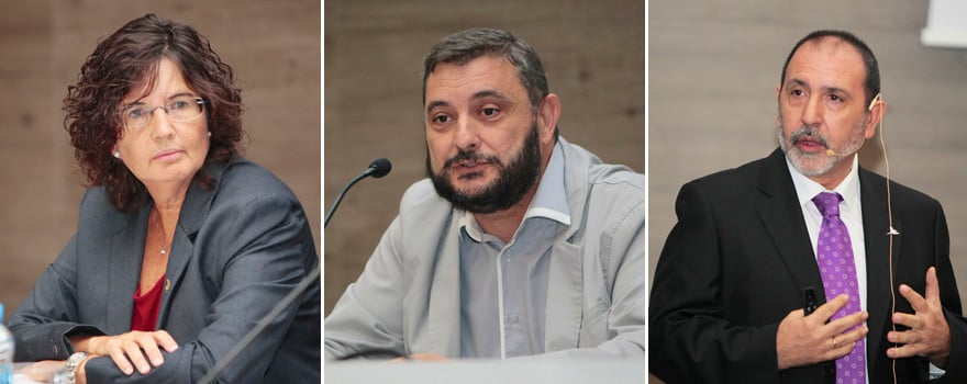 María José Catalán, Manuel Nevado y Vicente Prieto en momentos de sus intervenciones