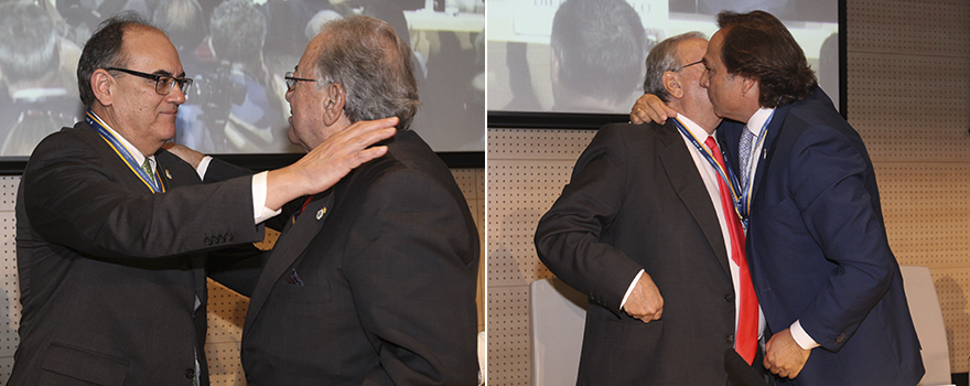 A la izquierda, Luis Campos, vicepresidente de AMA saluda a Diego Murillo. En la siguiente, Francisco Javier Herrera, en un momento con el expresidente. 