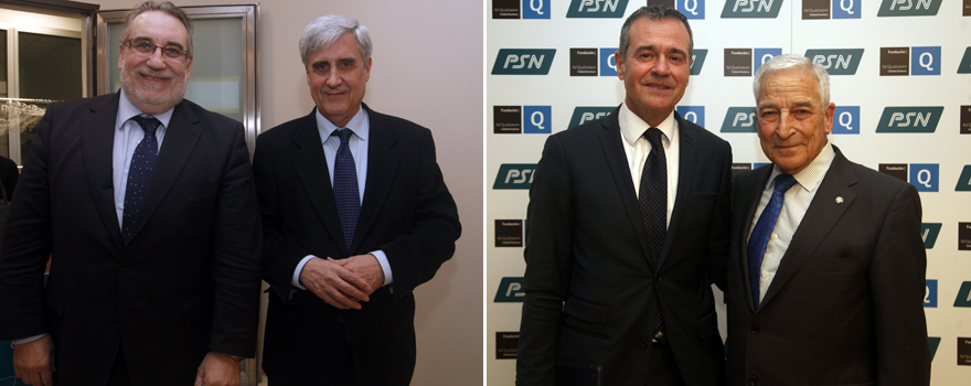 Ángel Puente Ortés, presidente del Círculo de la Sanidad; y Juan José Badiola, presidente del Consejo General de Colegios Veterinarios de España. A la derecha, José Varela, gerente de RRII de Chiesi; y  Miguel Carrero, presidente PSN.