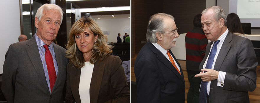 Juan Carlos Mampaso, director general de Sigre, junto a Susana Acacio. A continuación Benito del Castillo, académico de la RANF, charla con Carlos González Bosch.