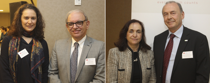 Cristiane Pereira, de la Embajada de Brasil en España, junto a José Miguel Chatkin, representante de la Sociedade Brasileira de Pneumologia e Tisiologia. A la Derecha, Araceli Arce, subdirectora general de Promoción de la Salud del Ministerio de Sanidad junto a Francisco Rodríguez, presidente de la Red Europea para la Prevención del Tabaquismo (ENSP)