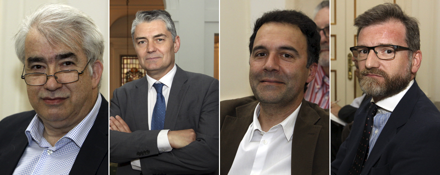 De izquierda a derecha: Emili Esteve, director técnico de Farmaindustria; Daniel Álvarez-Cabo, gerente de la Clínica Universitaria de la Universidad Rey Juan Carlos; Ismael Sánchez, director general de Inidress, y Luis Cordero, director de Relaciones Institucionales de AstraZeneca. 