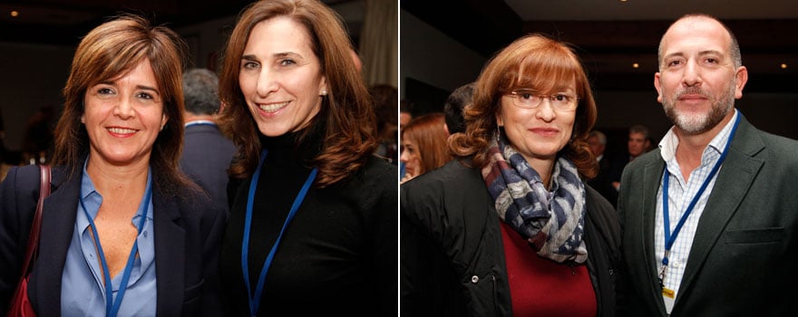 Carmen Vicente, directora de Gestión de los sectores I y II de Zaragoza; y Maite García, subdirectora médica de Servicios Centrales del Hospital Miguel Servet. A la derecha, Paloma Moya, jefa de Servicio de Farmacia Hospitalaria del Hospital de Toledo,, junto a Raúl Barrio, market access de Gilead.