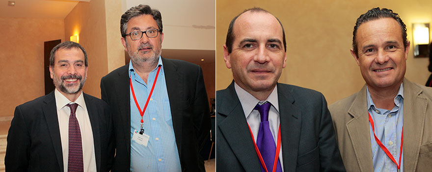 A la iizquierda, Jorge Aboal, director general de Asistencia Sanitaria de Galicia; y Félix Yéboles, de GE Healthcare. A la derecha, Eduardo Sánchez Iriso, vicepresidente primero de Economía de la Salud; y Félix Benguría, de Sanofi.