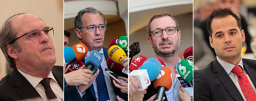 Ángel Gabilondo, portavoz del Grupo Socialista en la Asamblea de Madrid, Enrique Ossorio, portavoz del Grupo Popular en la Asamblea de Madrid, Javier Maroto, vicesecretario general de Acción Sectorial del Partido Popular e Ignacio Aguado, portavoz de Ciudadanos en la Asamblea de Madrid.