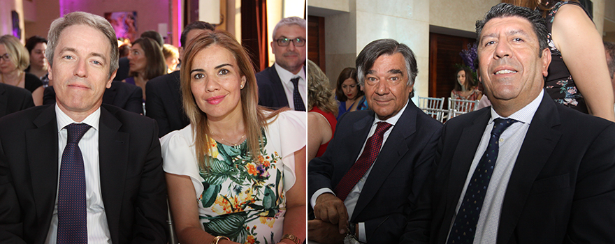 Adolfo Ezquerra, director general de Inspección y Ordenación de la Comunidad de Madrid junto a Miriam Rabaneda, directora general de Planificación, Investigación y Formación. A la derecha, Luis González, presidente del Colegio de Farmacéuticos de Madrid junto a Manuel Vilches, director general del IDIS. 