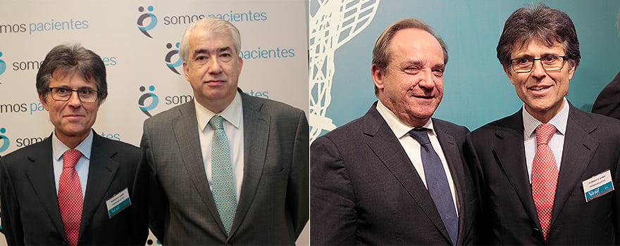 Humberto Arnés junto a Emili Esteve, director técnico de Farmaindustria (izquierda), y Javier Castrodeza.