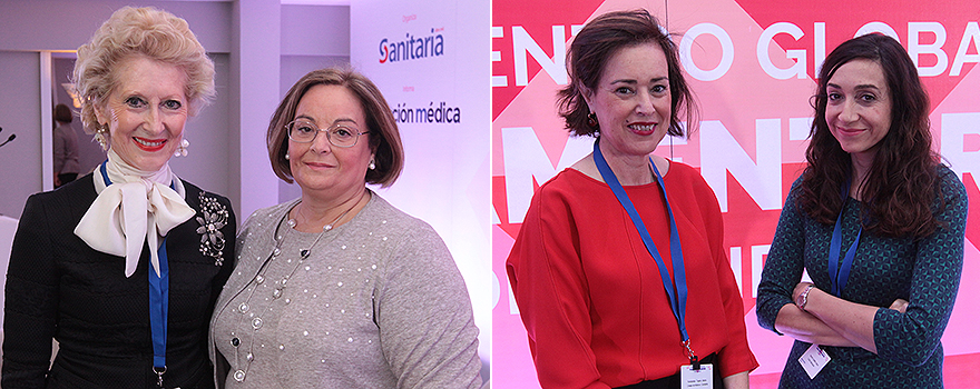 A la izquierda, Pilar Fernández posa con Pilar Bartolomé. A la derecha, Marta Fernández-Teijeiro con Isaura Navarro.