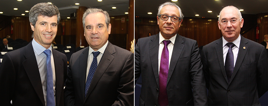 Adolfo Fernández-Valmayor con Jesús Aguilar. En la siguiente, Tomás Toranzo y Francisco Miralles, presidente y secretario general, respectivamente, de CESM. 