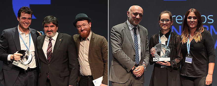 Josep Oriol Casanovas recoge su premio a la mejor tesis; A la izquierda, Sandra Duque Gómez, enfermera de la Fundación Hospital San Joan de Deus de Martorell