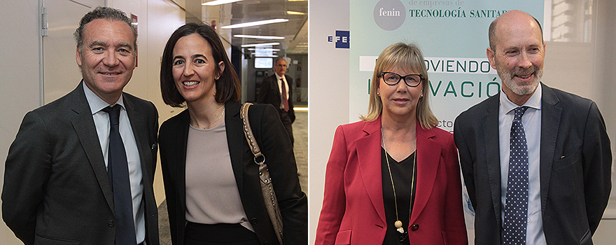 Julio de la Rosa y María Navarro, director de Relaciones Institucionales y Market Access y directora jurídica de Air Liquide, respectivamente. A continuación María Luz López Carrasco y Carlos Sisternas, director de Fenin en Cataluña. 