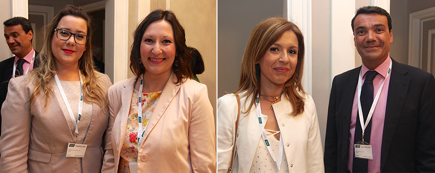 En la primera imagen, Cristina del Olmo y Mónica Aguilar, asesora en Guadalajara y responsable de Administración en Toledo, respectivamente. En la siguiente, Natalia Casanova y Jacobo Pérez, asesores de PSN. 
