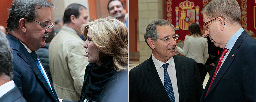 A la izquierda, Manuel Molina, exviceconsejero de Sanidad de Madrid habla con Regina Plañiol, portavoz del PP en la Comisión de Sanidad de la Asamblea de Madrid. A la derecha, Miguel Ángel de Andrés con Jorge Andrada.
