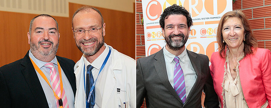 Justo Moreno, también de Novartis Oncology, junto a Julio Zarco. A continuación, Antonio Salgado, de Solbi, y Paloma Martínez, de Teva.