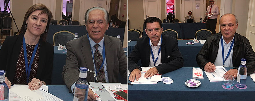 A la izquierda, Nuria Medina con José Vicente González. A la derecha, Juan José Molina, diputado de Ciudadanos en la Asamblea de la Región de Murcia con José Carrillo Pellicer, jefe de Servicio de RRHH del Servicio Murciano de Salud (SMS).