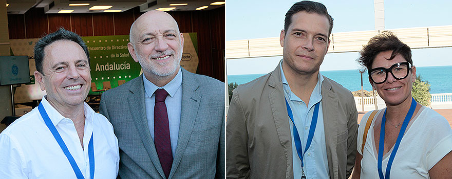 Manuel Bayona, gerente de la Asociación General Sanitaria Serranía (Málaga); junto con Rodrigo Gutiérrez. A la derecha, Ezequiel Díaz, key account manager de Kern Pharma; y Marga García, key account manager de Kern Pharma.