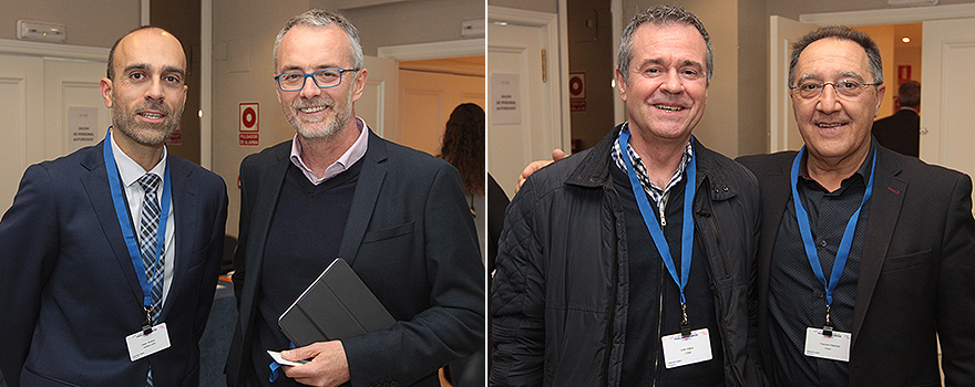 A la izquierda, Ricardo López posa con Domingo Segado, diputado de la Asamblea Regional de Murcia. A la derecha, José Varela y Francisco Martínez, gerente de Relaciones Institucionales y Market Access de Chiesi.