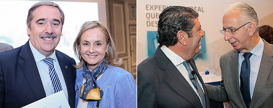 Fernando Mugarza, director de Desarrollo Corporativo y Comunicación de la Fundación IDIS, junto a Margarita Alfonsel. A la derecha, Manuel Vilches charla con Javier Murillo.