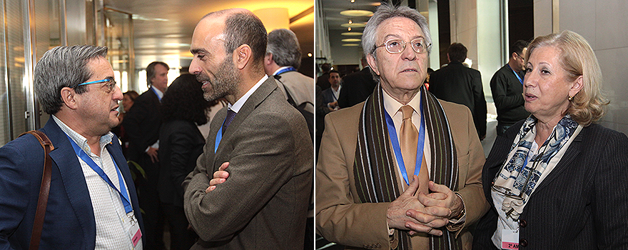 Martín Barra, diputado del Parlamento catalán de C's; Ricardo López; Exuperio Díez Tejedor, presidente de la SEN; Adriana Guevara, presidenta de la Asociación Española de Esclerosis Lateral Amiotrófica (Adela). 