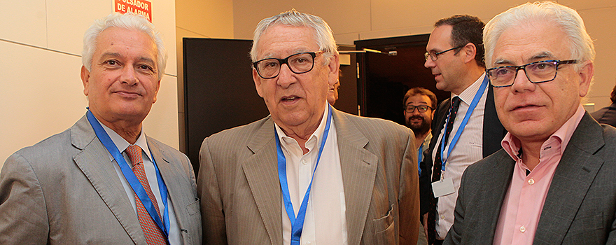Eugeni Sedano, vocal de Industria del Consejo General de Farmacéuticos; Fernando Magro, exdirector del Insalud; y Jesús María Fernández. 