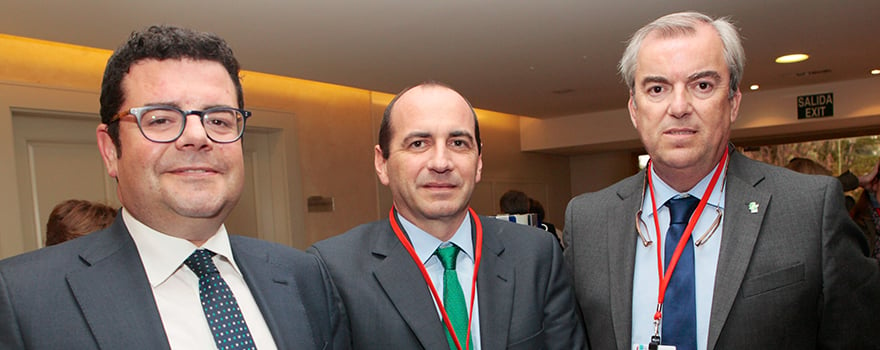 Alfonso Domínguez, consejero de Hacienda de La Rioja; Eduardo Sánchez -Iriso, vicepresidente primero de la Asociación Economía de la Salud; y Vicente Alonso, director de Asistencia Sanitaria del Servicio Extremeño de Salud (SES).