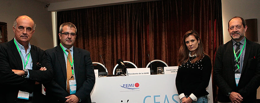 Antonio Zapatero, presidente de la SEMI; Jesús Canora, presidente de la Somimaca; Carolina Rodríguez, subdirectora general adjunta de Ordenación Profesional; y Lucio Pallarés, coordinador del Grupo GEAS-SEMI.