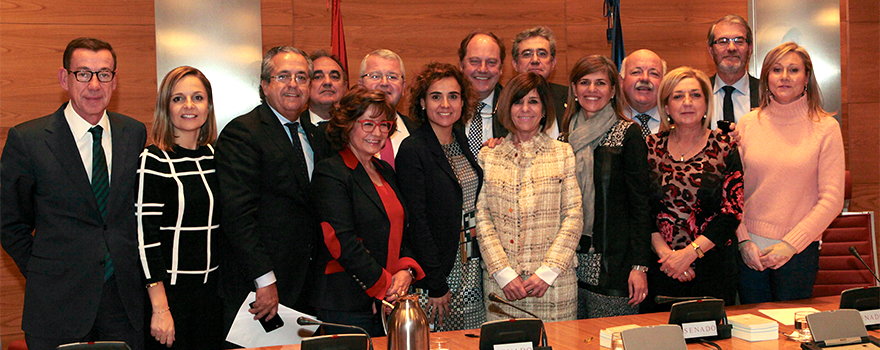 La ministra posa con sus compañeros de partido y miembros de la comisión de Sanidad.