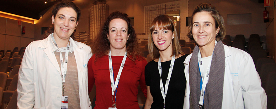 Estela Sánchez-Simón, Adriana Varela y Lola Pérez, de la unidad de Apoyo e Innovación, y Tamara Moreno, de la Secretaría Técnica de IdiPaz. 