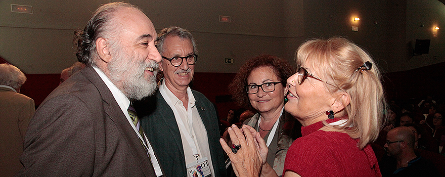 Francisco Santolaya; Guillermo Mattioli, decano del Colegio de Psicología de Cataluña; Teresa Moratalla; y Annette Kreuz, asesora en el Colegio Oficial de Psicología de Cataluña. 