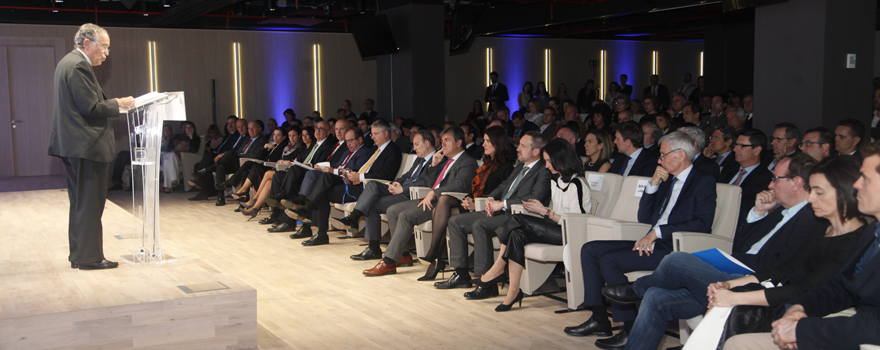 Gregorio Marañón, durante su intervención en la inauguración de la nueva sede de Roche.