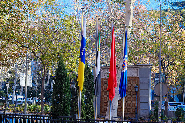 Alguna de las banderas autnómicas en los exteriores del Ministerio de Sanidad.