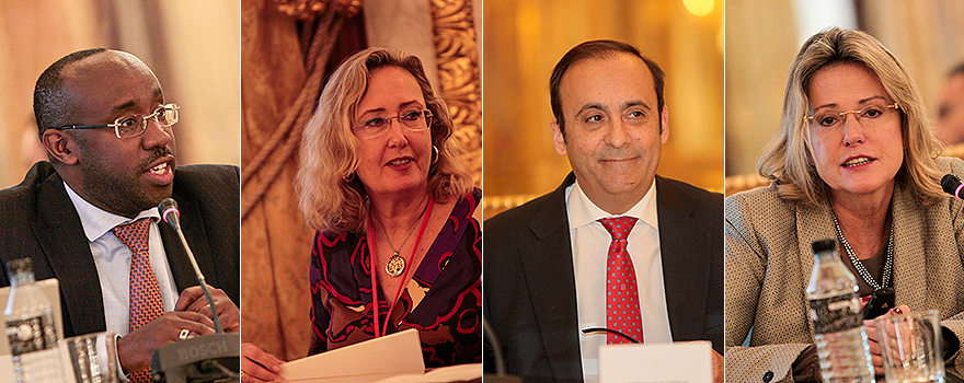 Claude Emile Rwagacondo, de la Asociación para la Salud Pública de la ONU; Alicia Wildpret, tesorera de Cofares y vicepresidenta de GIRP; Eduardo Pastor, presidente de Cofares, y Monika Derecque-Pois, directora general de GIRP. 