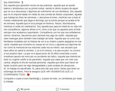 Carta viral sobre el trabajo sanitario