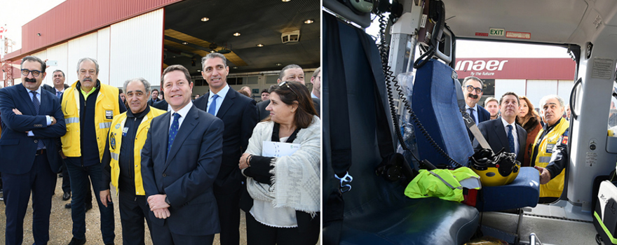 Varios momentos de la visita a las instalaciones de Inaer Helicópteros, en Albacete. 