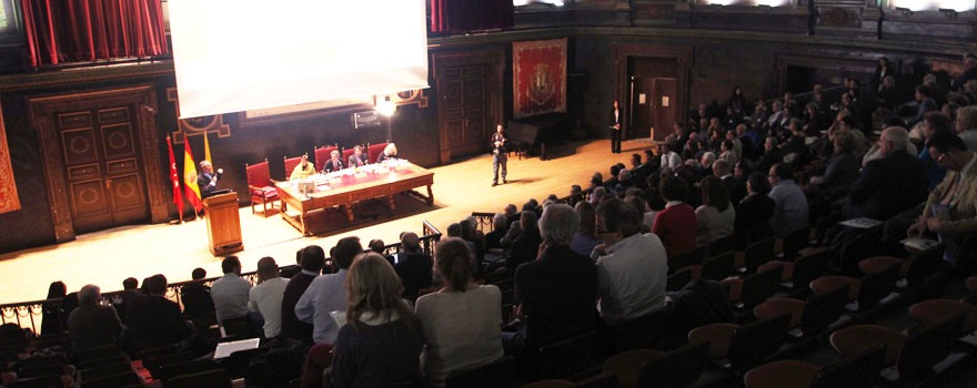 Imagen del Gran Anfiteatro del Colegio de Médicos de Madrid, en la que se ha celebrado la Asamblea de Compromisarios.