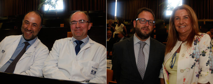 Emiliano Calvo, director de Investigación Clínica, y Antonio Cubillo, jefe de Servicio de Oncología Médica, ambos del Centro Integral Oncológico Clara Campal HM Ciocc. Rodrigo Martínez, director de Marketing y Comunicación de HM Hospitales; con María Luisa Calderón, directora de Relaciones Institucionales de HM Hospitales.