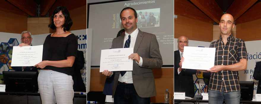 Rosa Faner, Pedro Medina y Oriol Calvete, premio, primer y segundo accesit, respectivamente, Juan Letona.