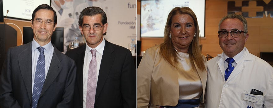 En la primera imagen, Mario Alonso, médico especialista en Cirugía General y del Aparato Digestivo, con Juan Abarca Cidón. En la siguiente, Marisa Calderón, directora de Relaciones Instiucionales de HM Hospitales; con Francisco Javier Álvarez Jiménez, jefe del Servicio de Cardiología de HM Hospitales. 